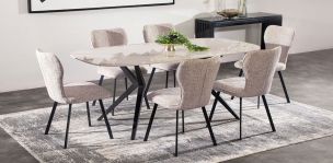 Comedor 200 x 100 cm Rummer Beige con 6 Sillas Beige