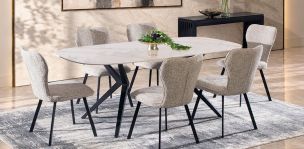 Comedor 200 x 100 cm Rummer Beige con 6 Sillas Beige