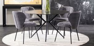 Comedor 120 cm Rummer Negro con 4 Sillas Gris