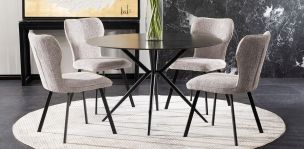 Comedor 120 cm Rummer Negro con 4 Sillas Beige