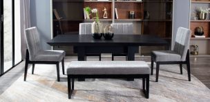 Comedor 200 x 100 cm Rocks Negro 6 piezas