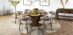 Comedor 160 cm Dunna Nogal y 6 Sillas Malbec