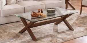 Mesa de Centro Rectangular de Cristal 132 x 77 cm New Shanghai Nogal