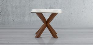 Mesa Lateral Cuadrada de Cristal 64 x 64 cm New Shanghai Nogal