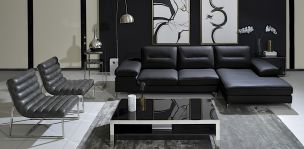 Sala En L Derecha Biccari Piel Negro