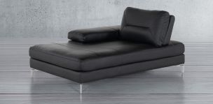 Chaise Long Izquierdo de Piel Deslizable Biccari Negro