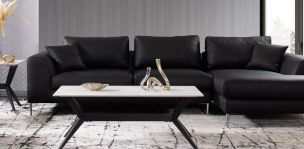 Sala en L Derecha de Piel Manhattan Negro