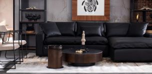 Sala en L Derecha de Piel Tao Negro