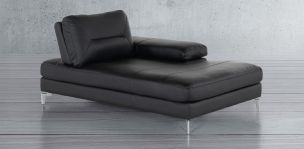 Chaise Long Derecho de Piel Deslizable Biccari Negro