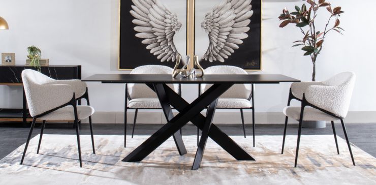 Comedor 180 x 90 cm Alessia con 6 Sillas Beige