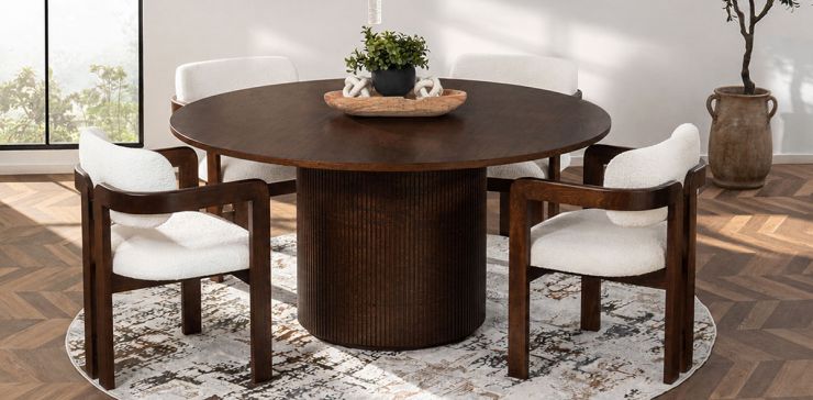 Comedor Redondo 160 cm Astor Nogal con 6 Sillas Ellisse