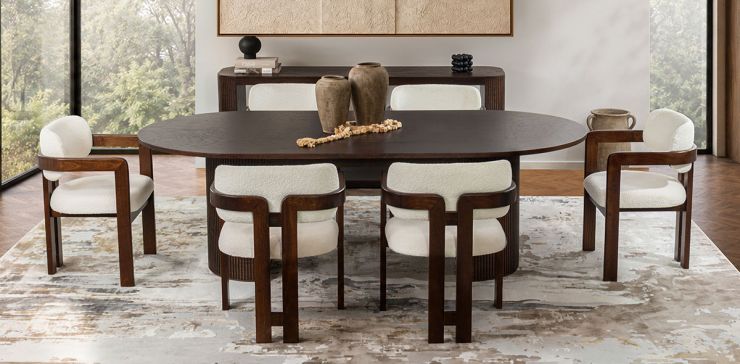 Comedor Ovalado 240 x 120 cm Astor Nogal con 6 Sillas Ellisse