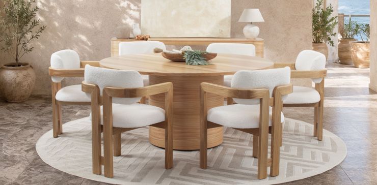 Comedor Redondo 160 cm Astor Natural y 6 Sillas Ellisse