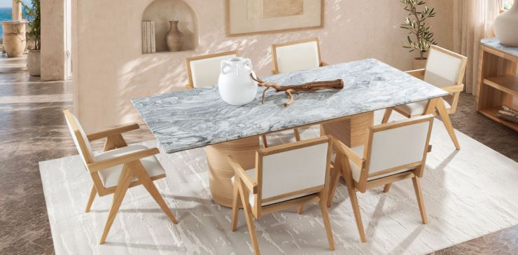Comedor Rectangular de Granito 240 x 120 cm Astor Natural y 6 Sillas Killian
