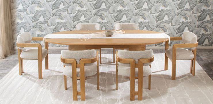 Comedor Ovalado 240 x 120 cm Astor Natural y 6 Sillas Ellisse Dotty