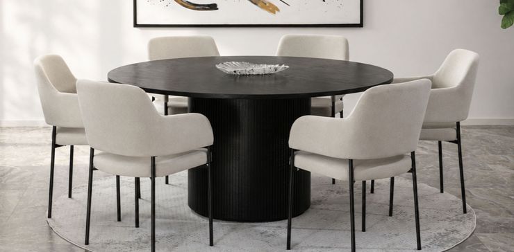 Comedor Redondo 160 cm Astor Negro y 6 Sillas Guiza