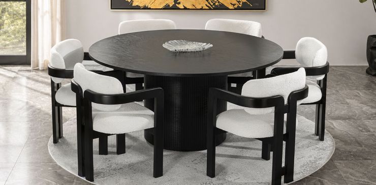 Comedor Redondo 160 cm Astor Negro y 6 Sillas Ellisse