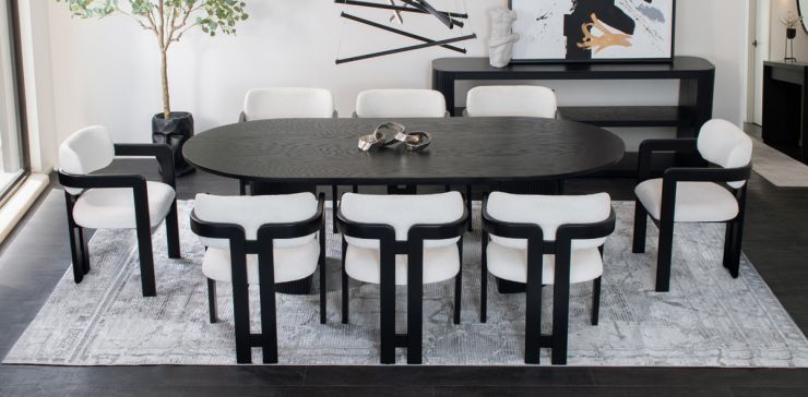 Comedor Ovalado 240 x 120 cm Astor Negro con 8 Sillas Ellisse