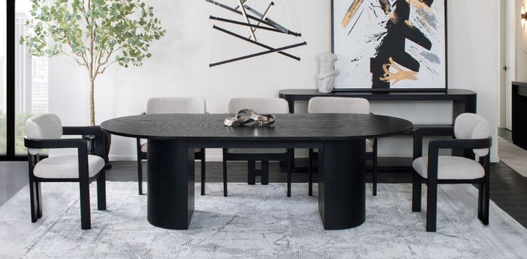 Comedor Ovalado 240 x 120 cm Astor Negro con 6 Sillas Ellisse