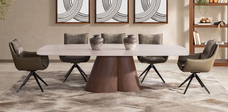 Comedor de Cerámica 270 x 120 cm Ginger con 6 Sillas Asha