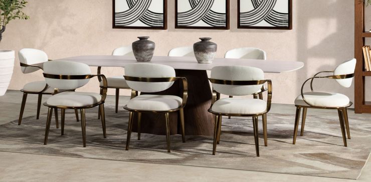 Comedor de Cerámica 270 x 120 cm Ginger con 8 Sillas Lacey