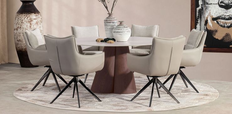 Comedor de Cerámica 160 cm Ginger con 6 Sillas Asha