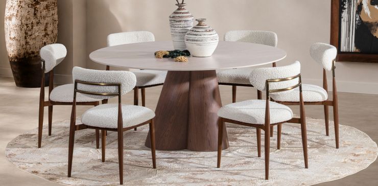 Comedor de Cerámica 160 cm Ginger con 6 Sillas Lucca