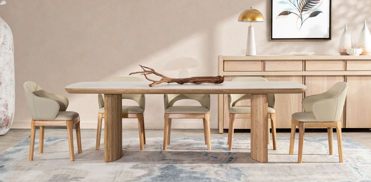 Comedor de Ceramica 240 x 120 Allens Natural con 6 Sillas Viseo