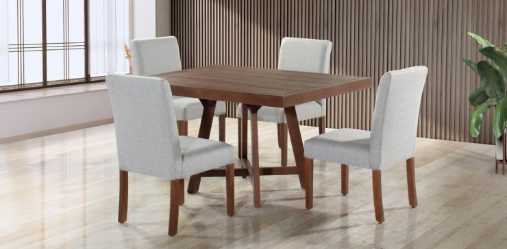 Comedor 135 x 100 cm Granada Nogal 4 Sillas Gris