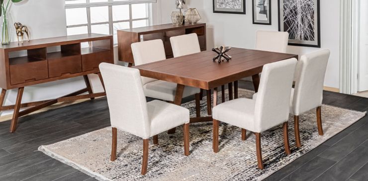 Comedor 160 x 100 cm Granada Nogal 6 Sillas Beige
