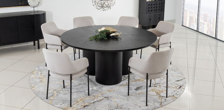 Comedor 180 cm Curvatura con 6 Sillas Guiza Negro