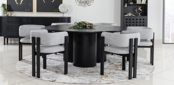 Comedor 180 cm Curvatura con 6 Sillas Negro