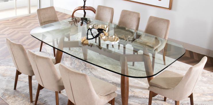 Comedor de Cristal 240 x 120 cm Donato con 8 Sillas Allegra