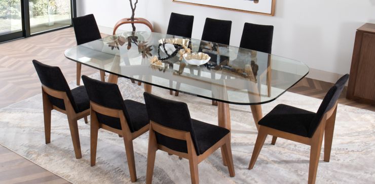 Comedor de Cristal 240 x 120 cm Donato con 8 Sillas Matera