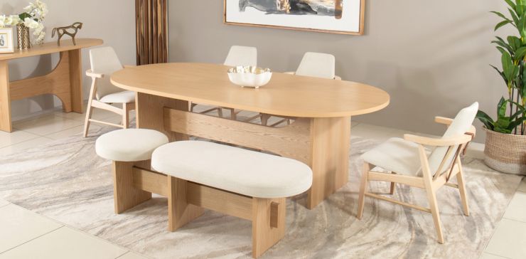 Comedor Dunna 240 x 120 cm con Banca y 4 Sillas Cordel 