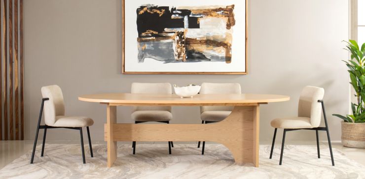 Comedor Dunna 240 x 120 cm con 4 Sillas Curve Flip