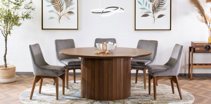Comedor 160 cm Dunna Nogal con 5 Sillas Allegra