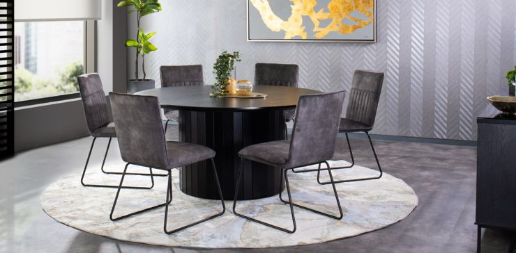 Comedor 160 cm Dunna Negro con 6 Sillas Beckett