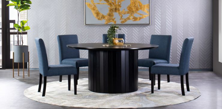 Comedor 160 cm Dunna Negro con 5 Sillas Granada Azul