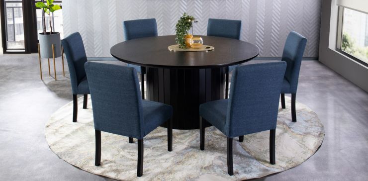 Comedor 160 cm Dunna Negro con 6 Sillas Granada Azul