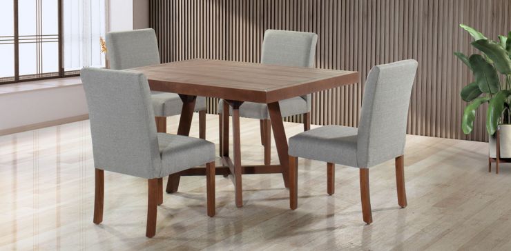 Comedor 135 x 100 cm Nogal Granada y 4 Sillas Gris
