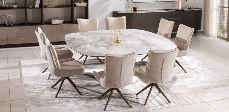 Comedor de Ceramica Con Extensión 190 x 115 cm Ayre con 8 Sillas