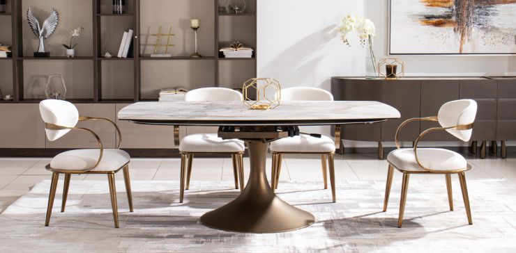 Comedor de Ceramica Con Extensión 190 x 115 cm Ayre con 4 Sillas Lacey
