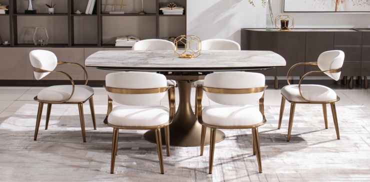 Comedor de Ceramica Con Extensión 190 x 115 cm Ayre con 6 Sillas Lacey