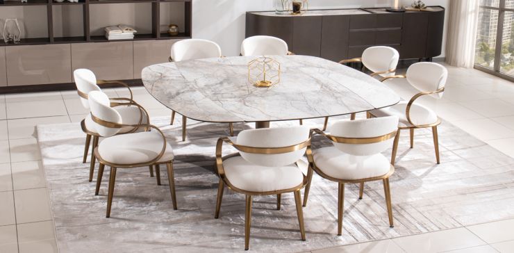 Comedor de Ceramica Con Extensión 190 x 115 cm Ayre con 8 Sillas Lacey