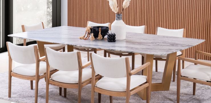 Comedor Rosa Morada/Granito 280 x 150 cm Huxley con 8 Sillas