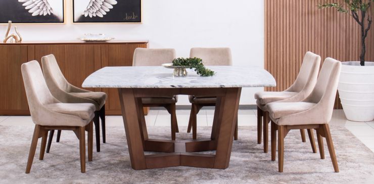 Comedor Nogal/Granito 160 x 160 cm Huxley con 6 Sillas Allegra