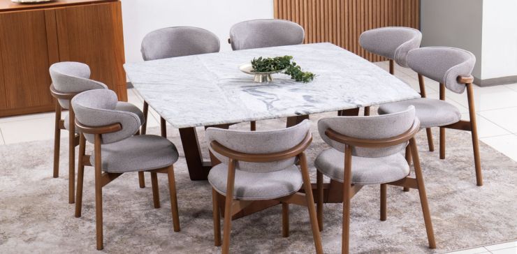 Comedor Nogal/Granito 160 x 160 cm Huxley con 8 Sillas Malbec