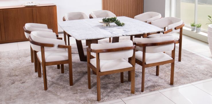Comedor Nogal/Granito 160 x 160 cm Huxley con 8 Sillas Dann