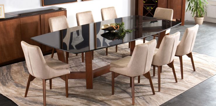 Comedor 240 x 120 cm con Huxley 8 sillas Allegra Beige
